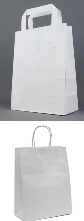 White Kraft Paper Bags with twisted and flat handles
